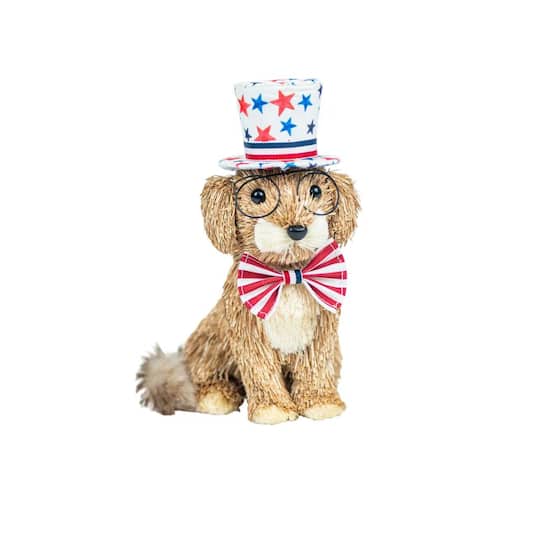 Celebrate It; Red, White & Blue 7" Sisal Dog with Patriotic Hat & Bow by Celebrate It™; Category:Tabletop Decor; Image:1